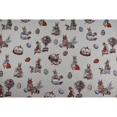 Jacquard fabric with rabbits and Easter eggs. EASTER Width 140