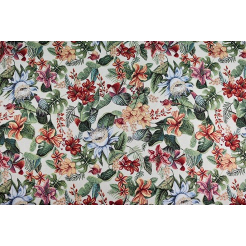 Jacquard fabric with flower beige background LOTUS. Width 140