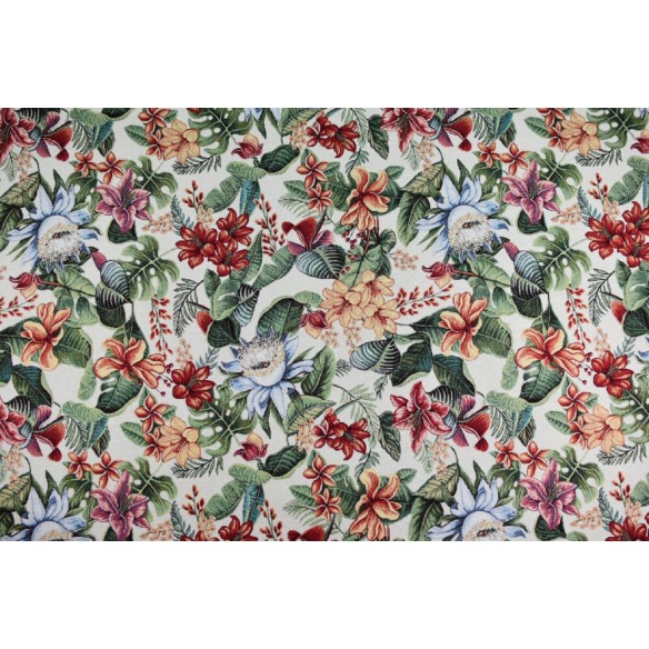 Jacquard fabric with flower beige background LOTUS. Width 140