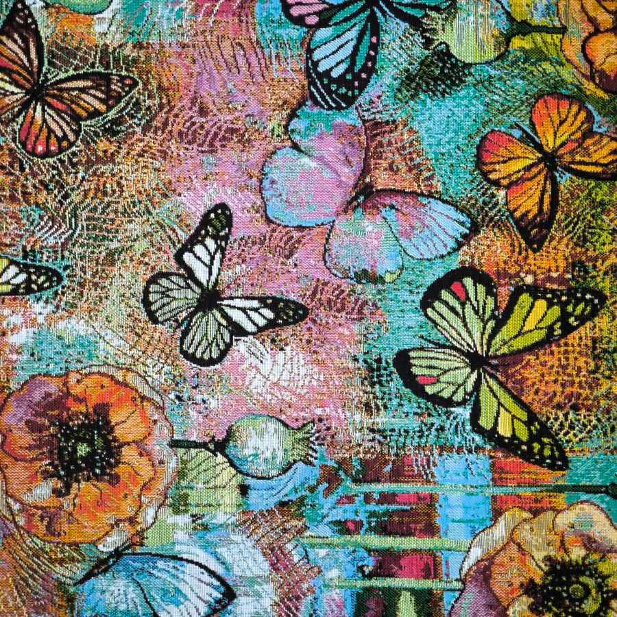 Tela a metros aquamarina mariposas multicolor y fondo azul 4