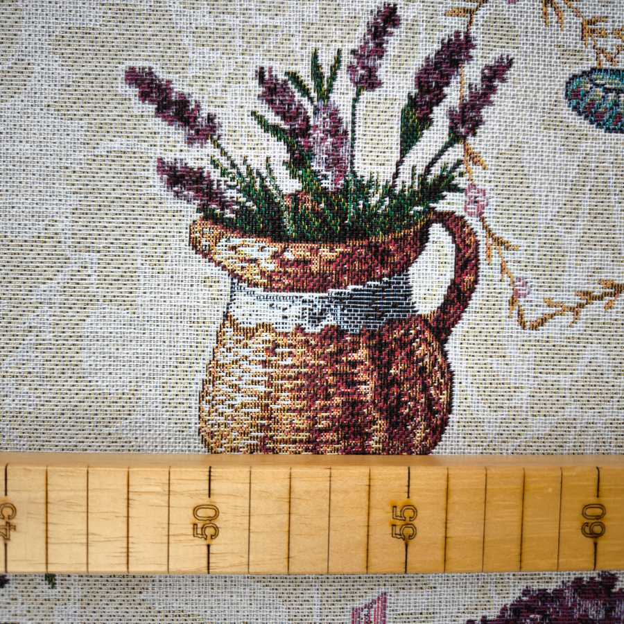 Tela a metros LAVANDER con flores lavanda jarrones y corazones en tonos morados 02