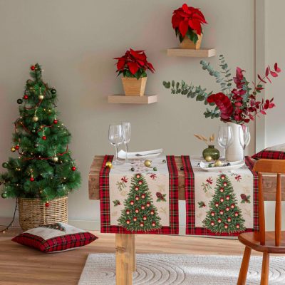 Camino de mesa Navidad rojo abeto Jacquard algodon lavable Sapin 1 (2)